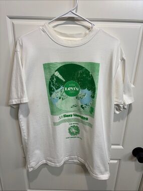 Levi's White Tee with Green Record Graphic